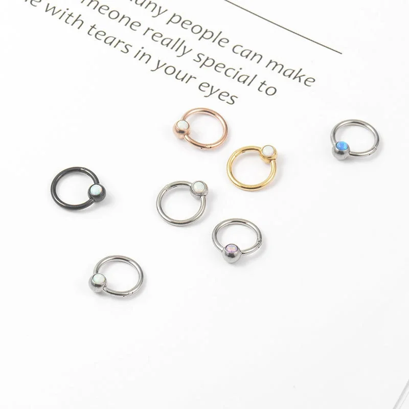 Polished 316 Stainless Steel Opal Ball Hoop Earrings