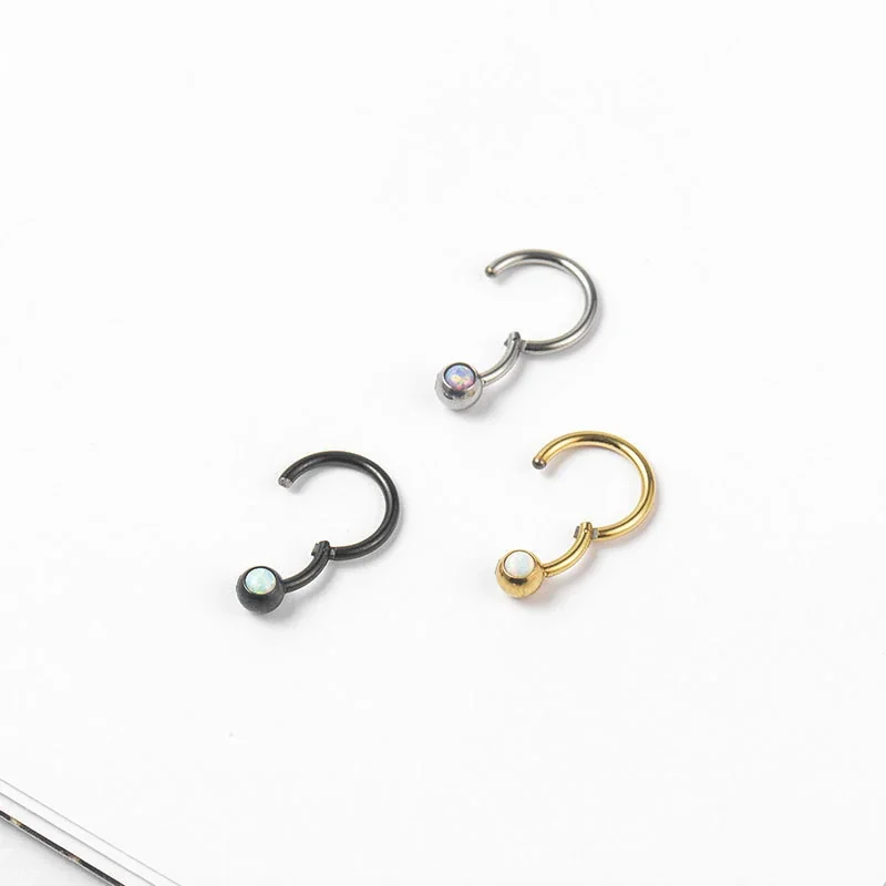 Polished 316 Stainless Steel Opal Ball Hoop Earrings