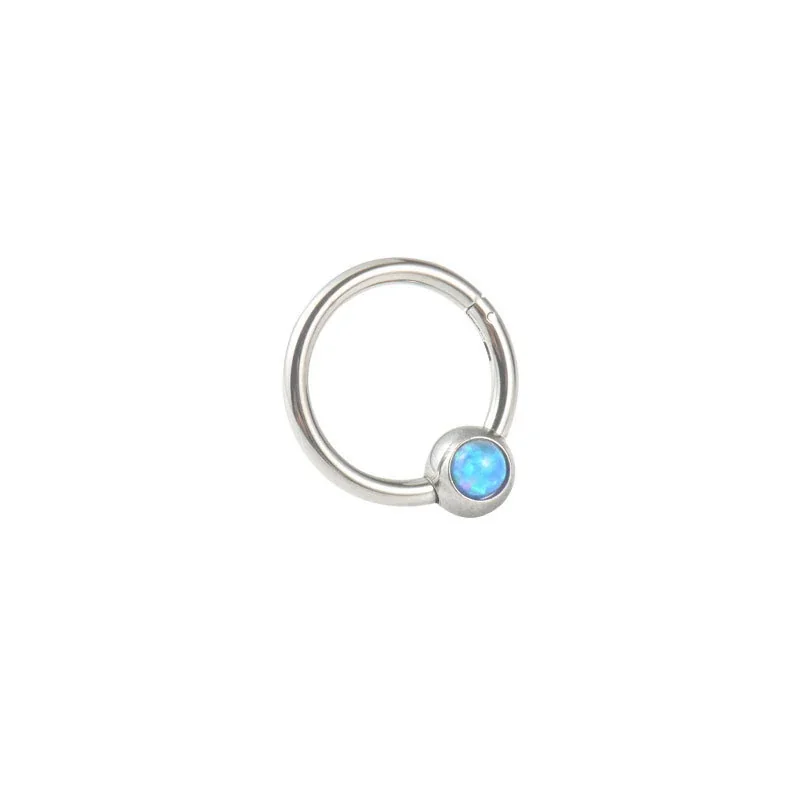 Polished 316 Stainless Steel Opal Ball Hoop Earrings