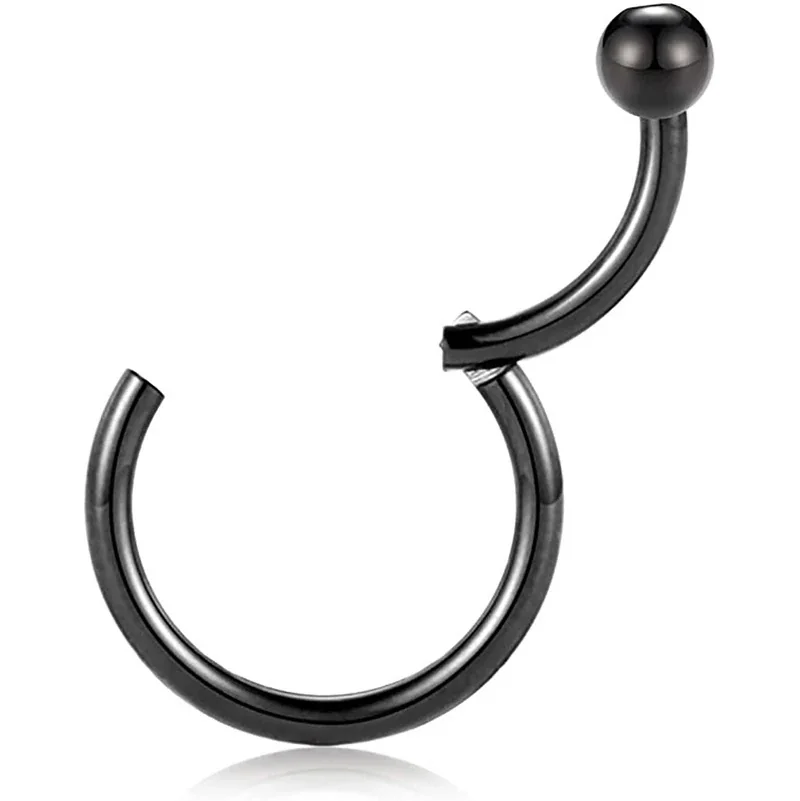 Polished 316 Stainless Steel Opal Ball Hoop Earrings - Black