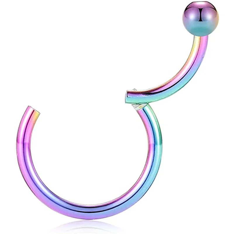 Polished 316 Stainless Steel Opal Ball Hoop Earrings - Rainbow