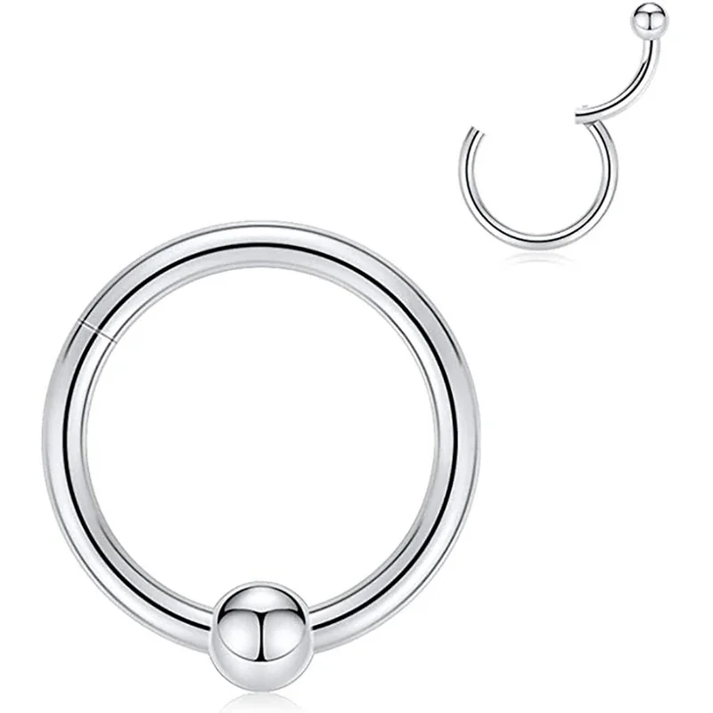 Polished 316 Stainless Steel Opal Ball Hoop Earrings - Blue
