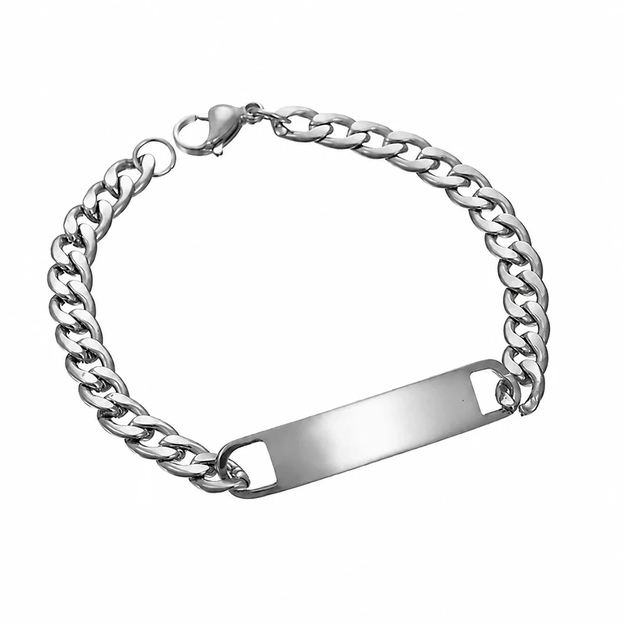 Curb Chain Engravable ID Bracelet, Stainless Steel - Men's Silver