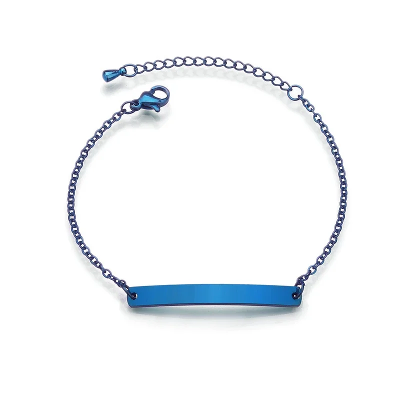Curb Chain Engravable ID Bracelet, Stainless Steel - Women's Blue