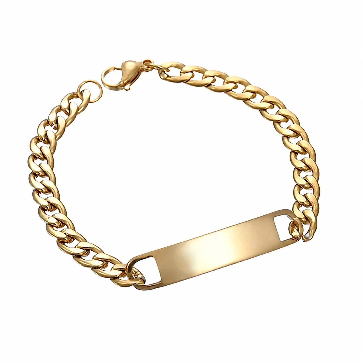 Curb Chain Engravable ID Bracelet, Stainless Steel - Men's Gold