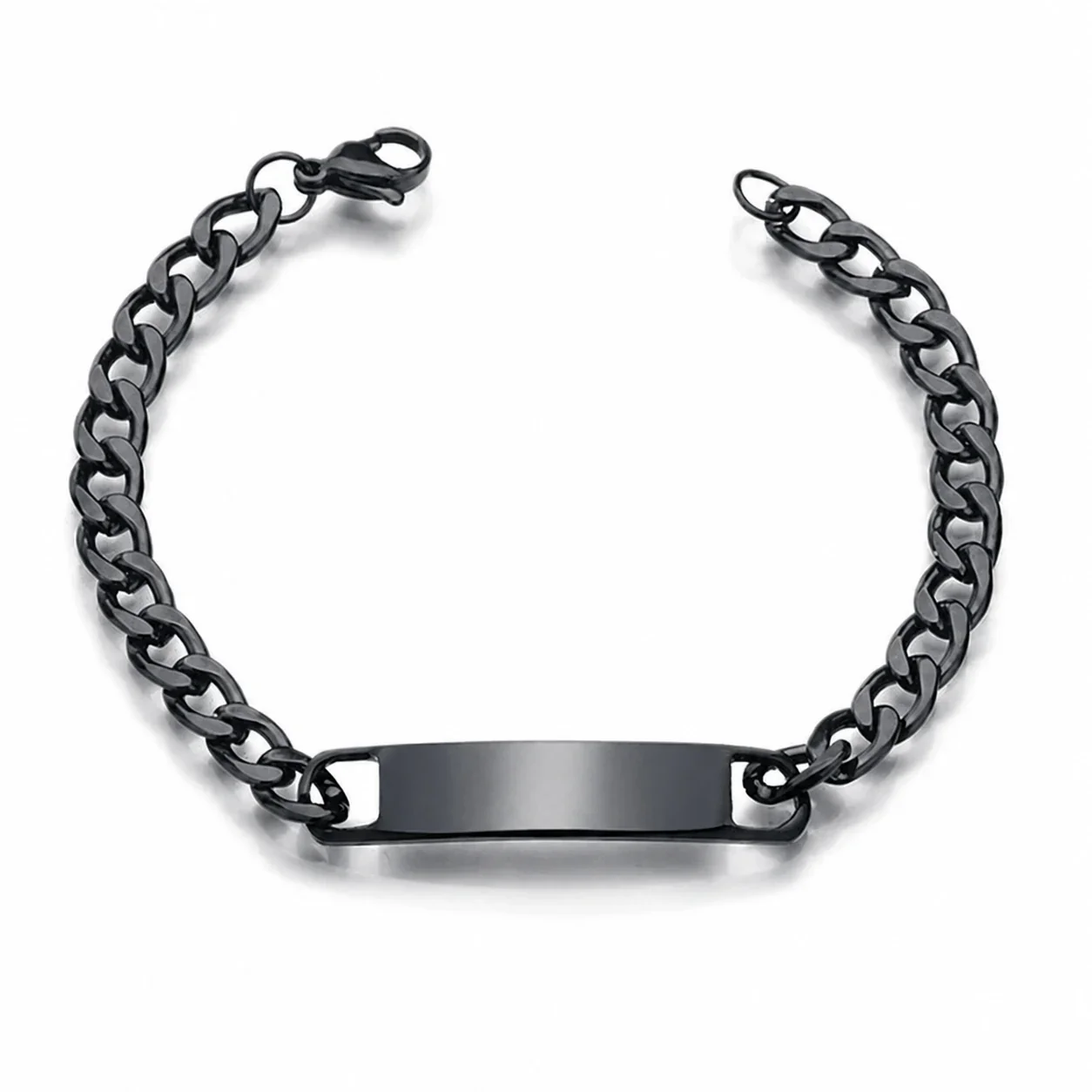 Curb Chain Engravable ID Bracelet, Stainless Steel - Men's Black
