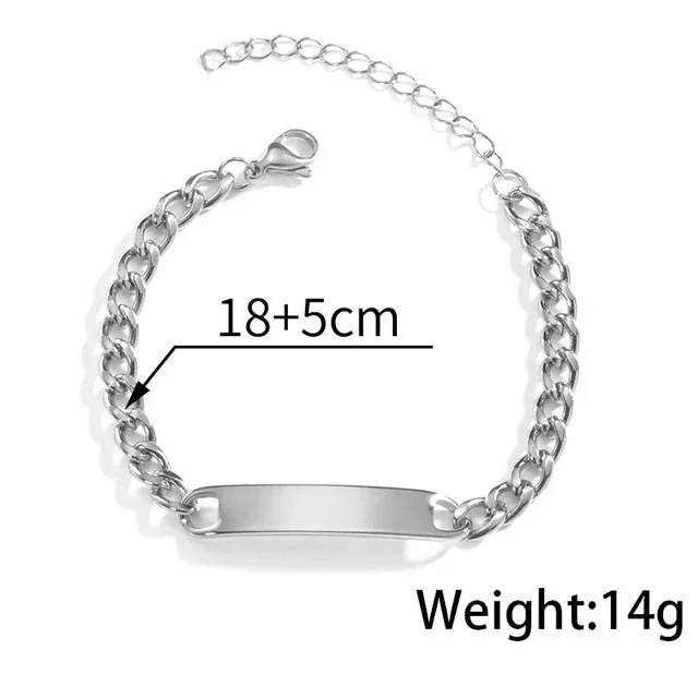 Curb Chain Engravable ID Bracelet, Stainless Steel - Men's Silver With Extension