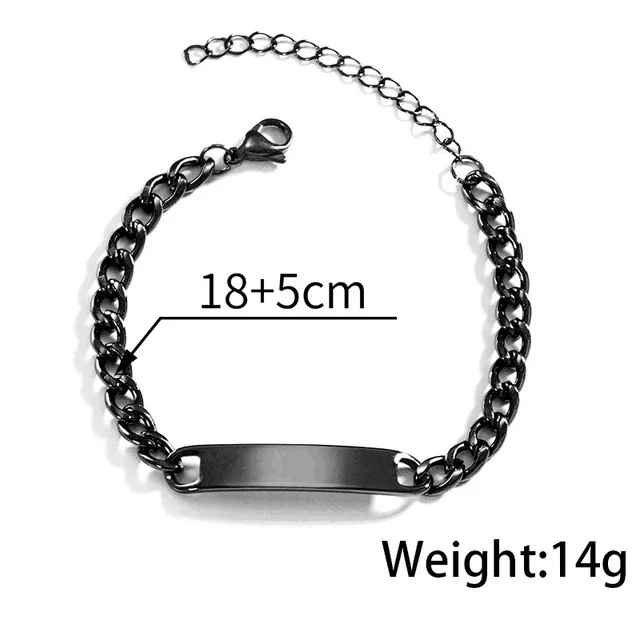 Curb Chain Engravable ID Bracelet, Stainless Steel - Men's Black With Extension