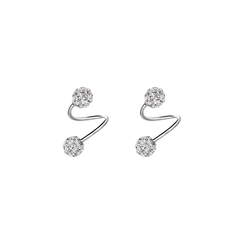 Polished Stainless Steel Spiral Crystal Stud Earrings