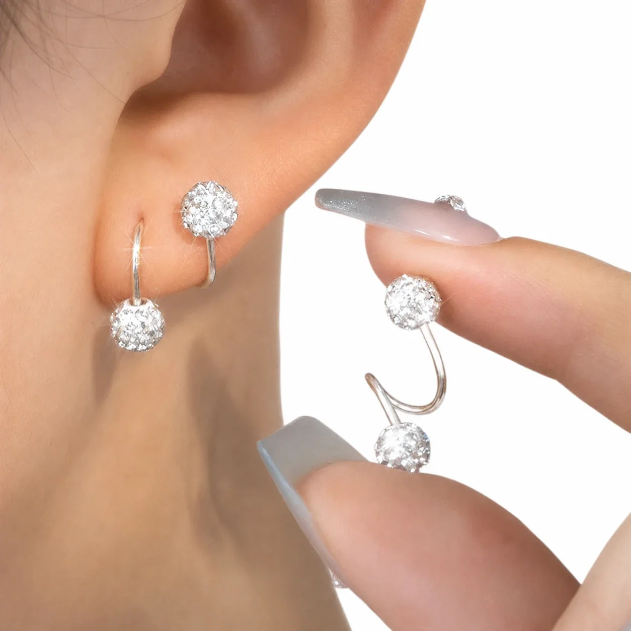 Polished Stainless Steel Spiral Crystal Stud Earrings