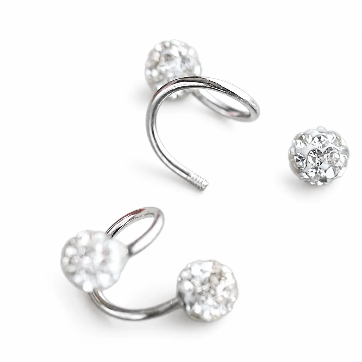 Polished Stainless Steel Spiral Crystal Stud Earrings