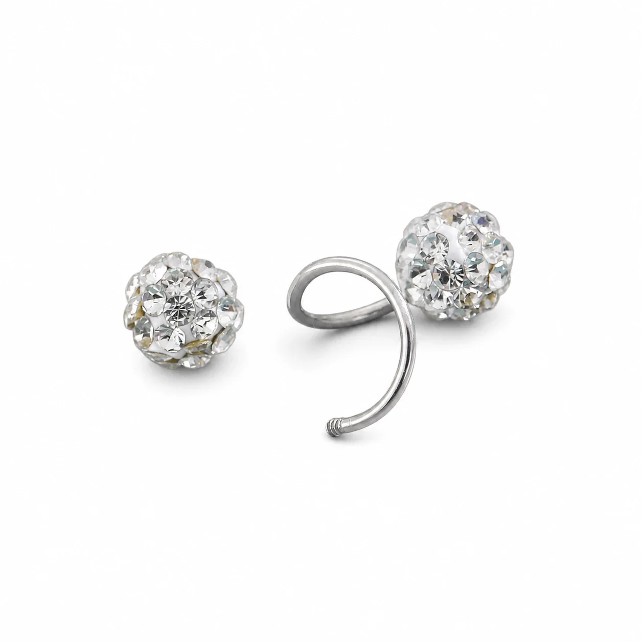 Polished Stainless Steel Spiral Crystal Stud Earrings
