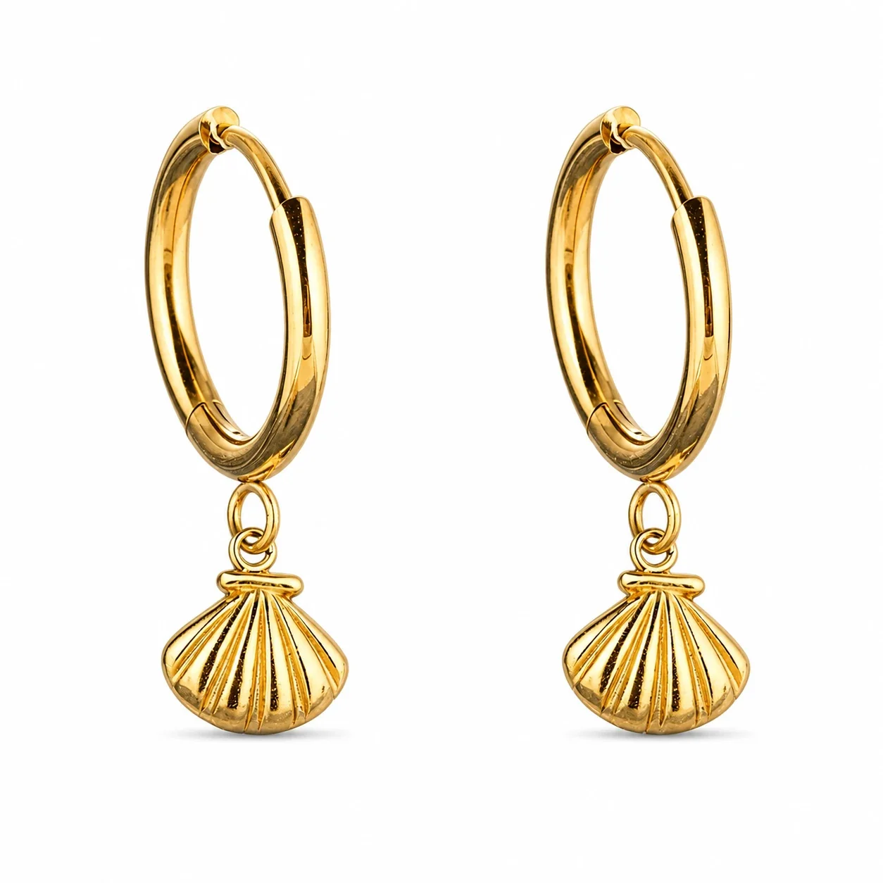 Polished 316 Stainless Steel Charm Hoop Earrings