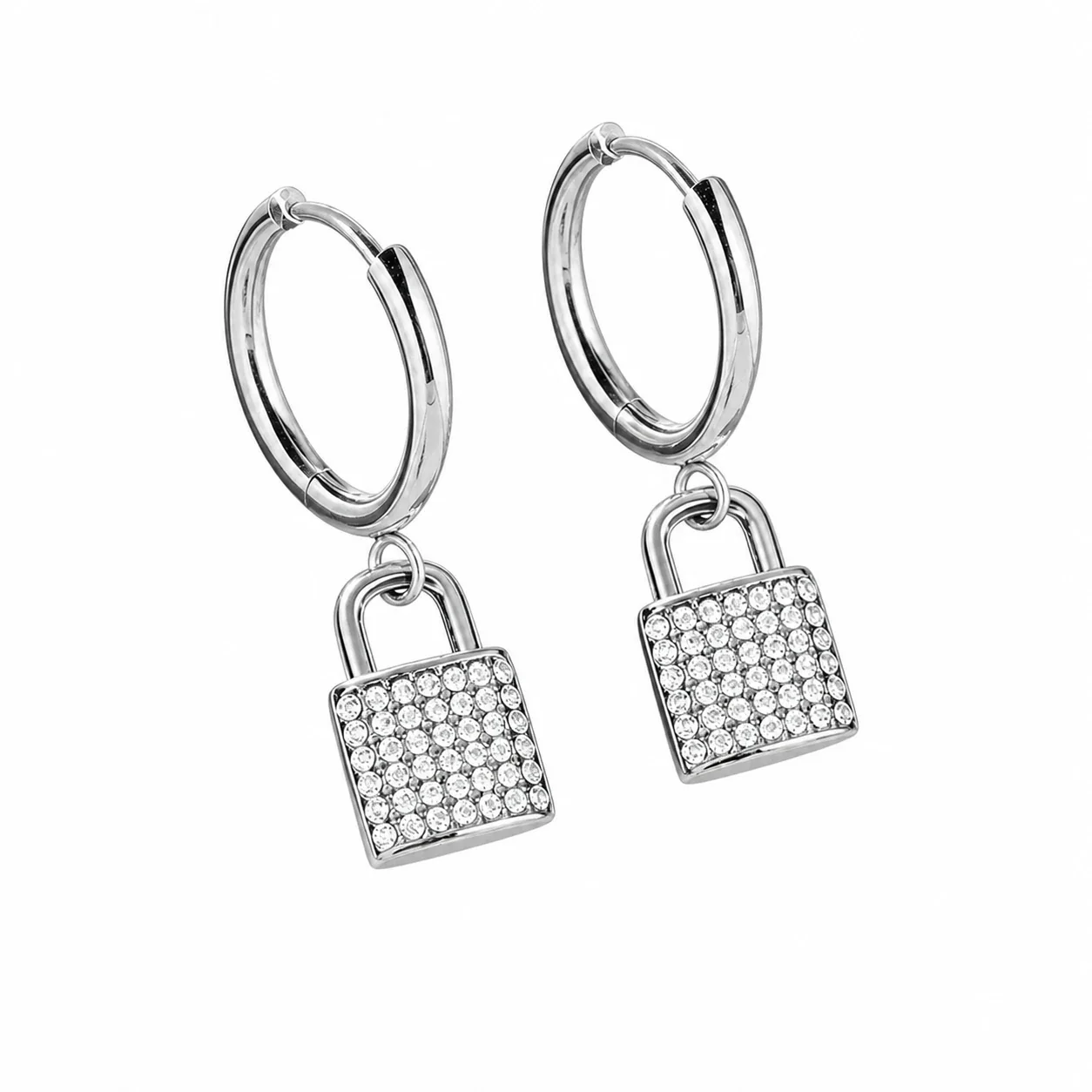 Polished 316 Stainless Steel Charm Hoop Earrings