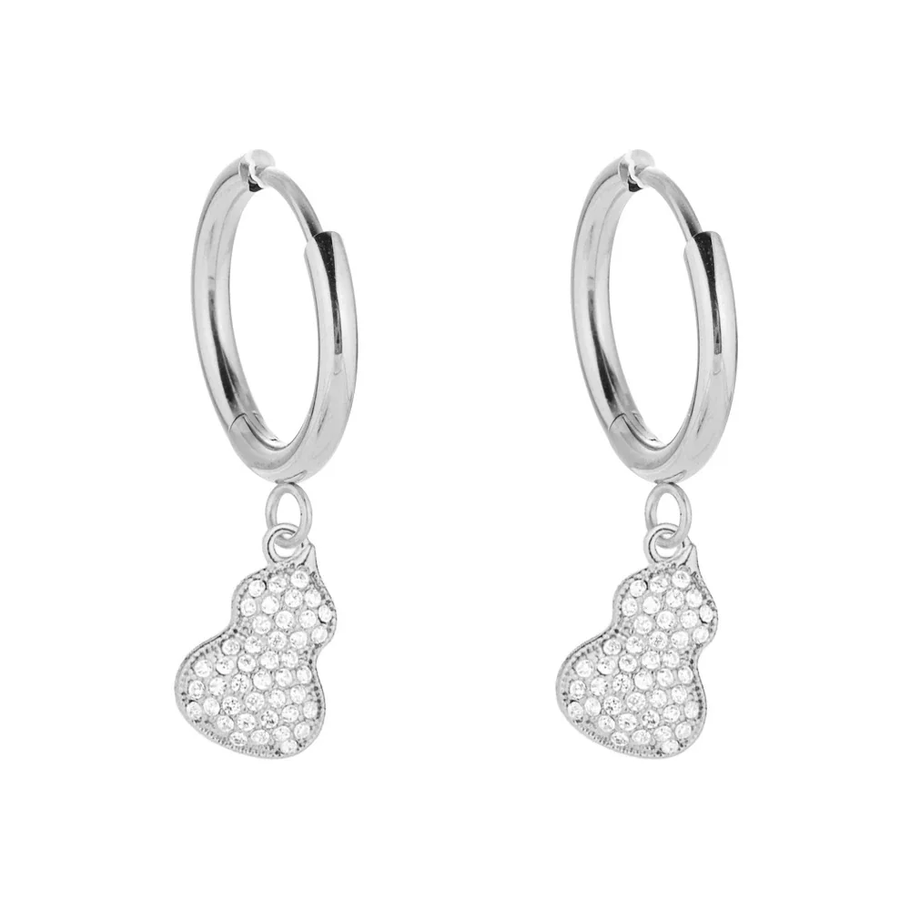 Polished 316 Stainless Steel Charm Hoop Earrings - Silver Gourd
