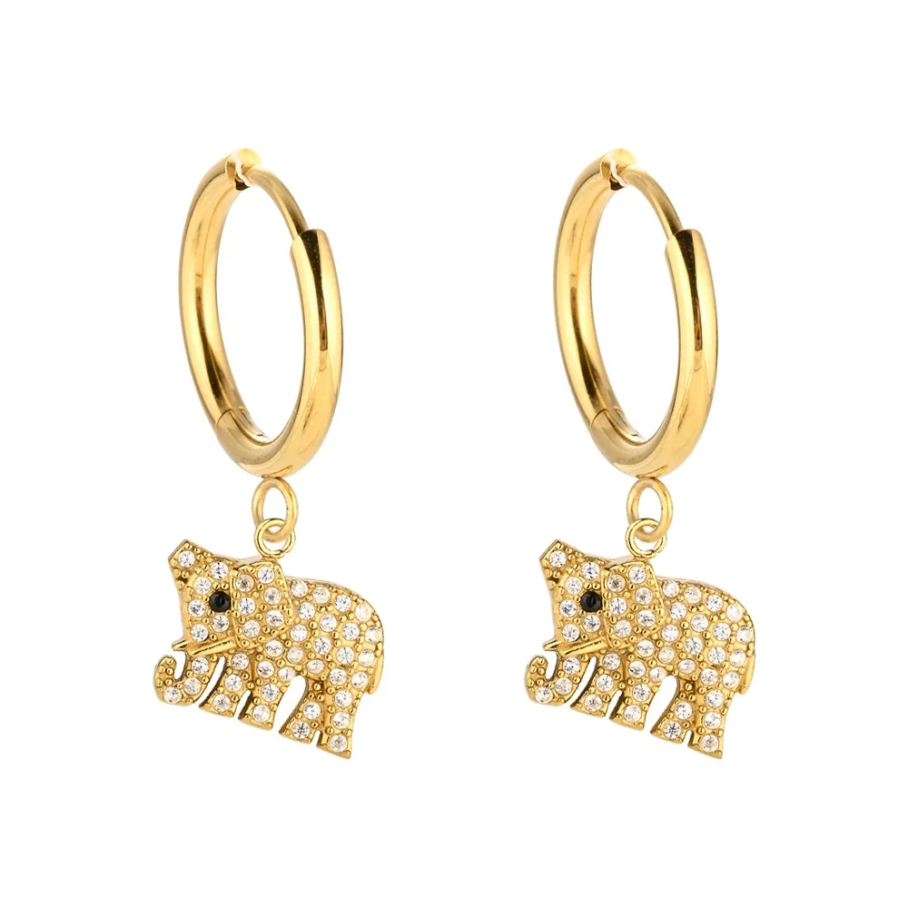 Polished 316 Stainless Steel Charm Hoop Earrings - Silver Elephant