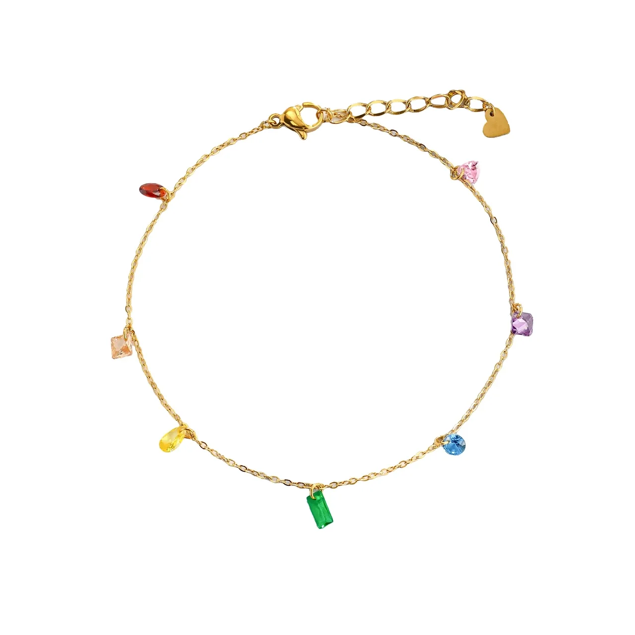 Seven-Color Crystal Charm Bracelet in Gold-Plated Steel