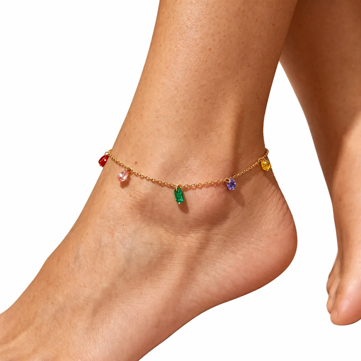 Seven-Color Crystal Charm Bracelet in Gold-Plated Steel