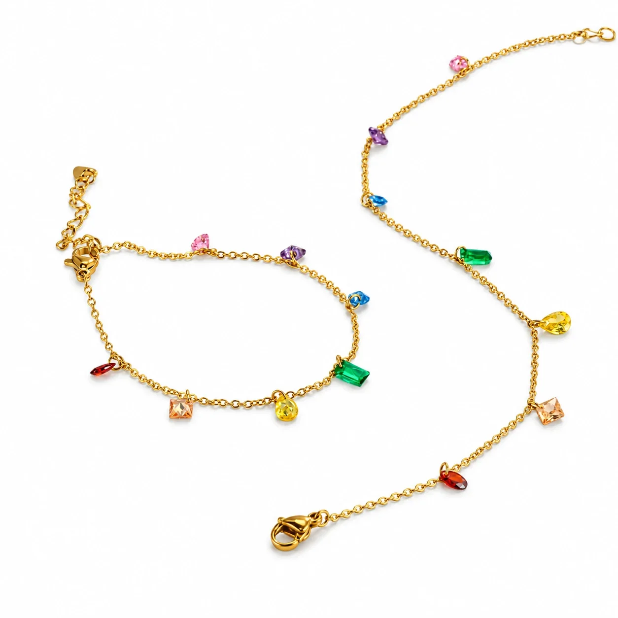 Seven-Color Crystal Charm Bracelet in Gold-Plated Steel