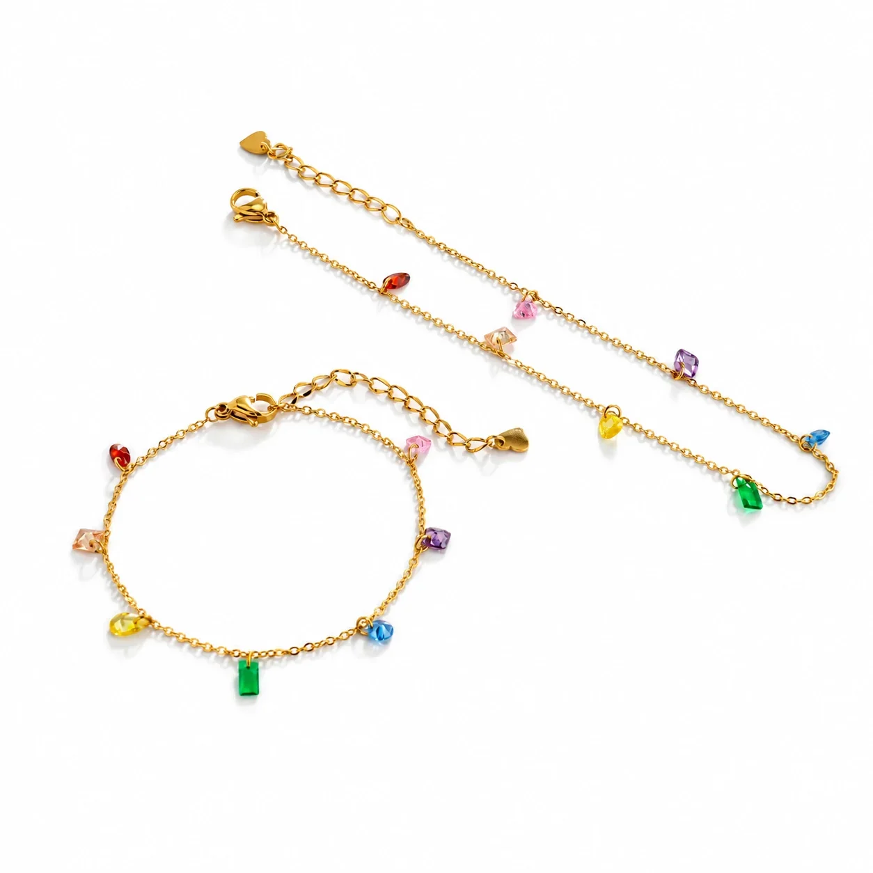Seven-Color Crystal Charm Bracelet in Gold-Plated Steel