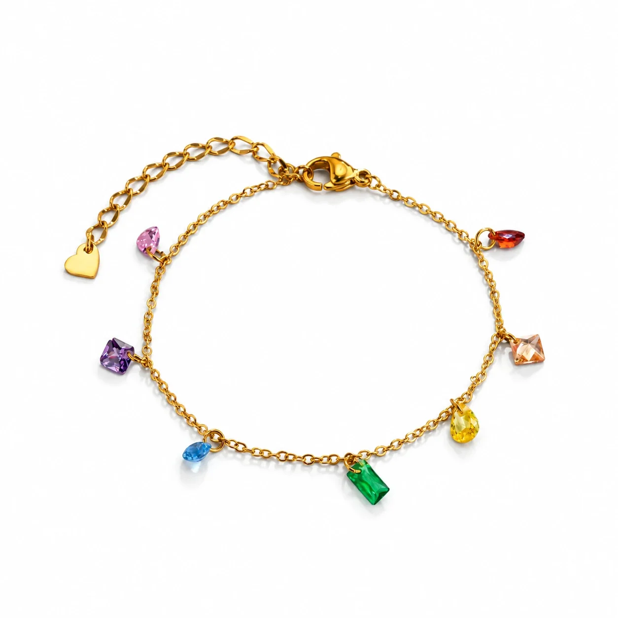 Seven-Color Crystal Charm Bracelet in Gold-Plated Steel - Color Crystal Gold