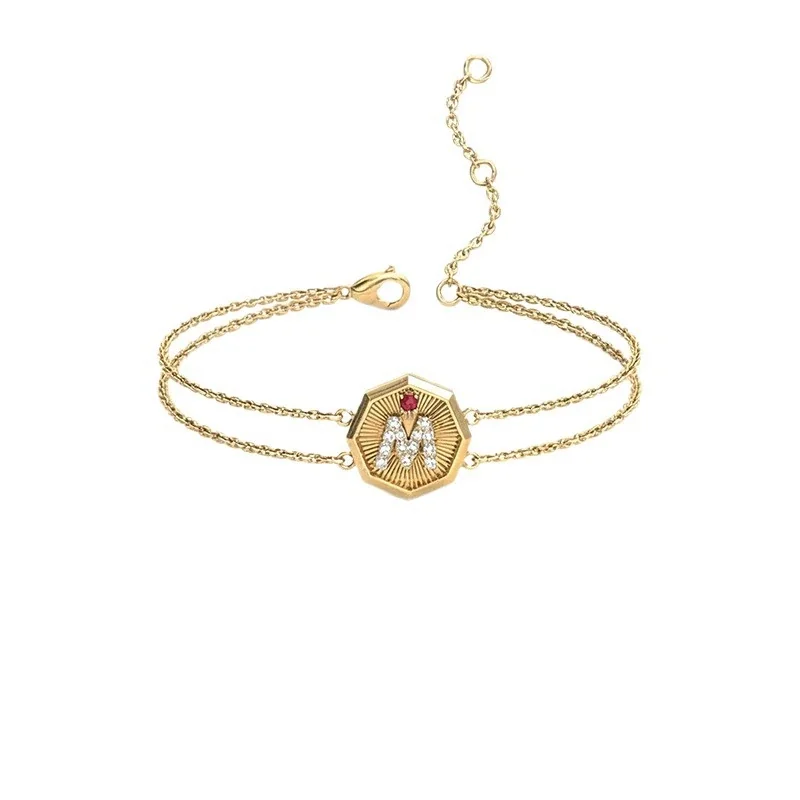 Ornate Gold-Plated Stainless Steel Octagon M Chain Bracelet