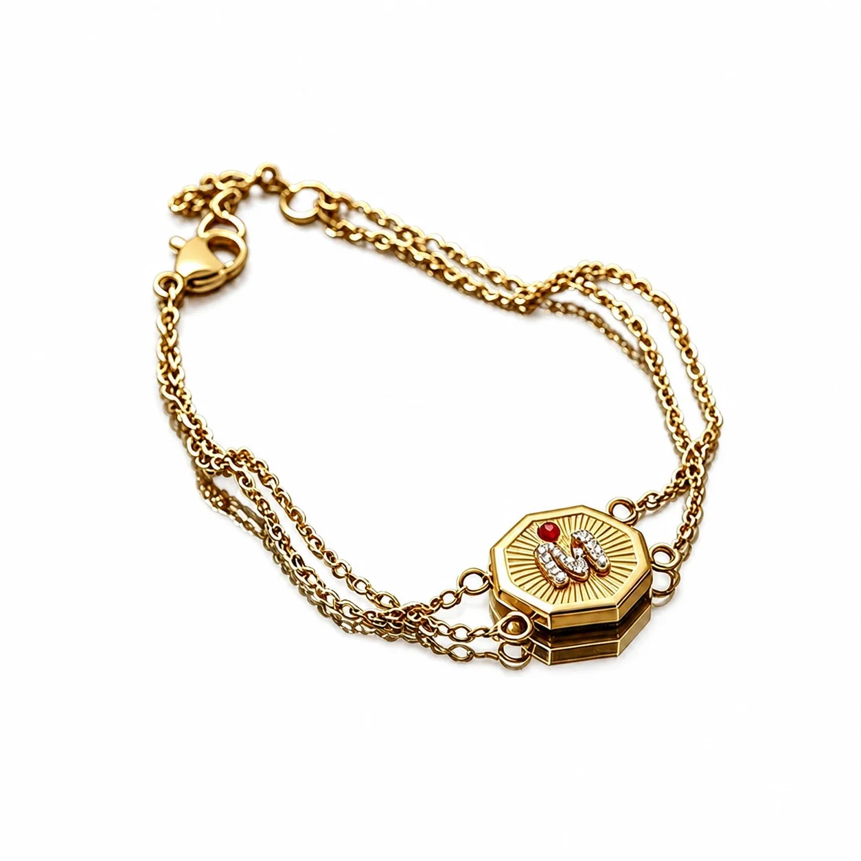 Ornate Gold-Plated Stainless Steel Octagon M Chain Bracelet