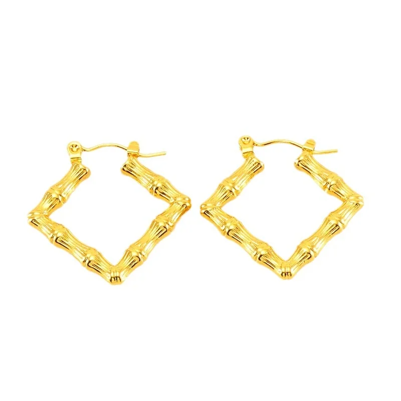 Sculptural Gold-Plated Bamboo Square U Hoop Earrings