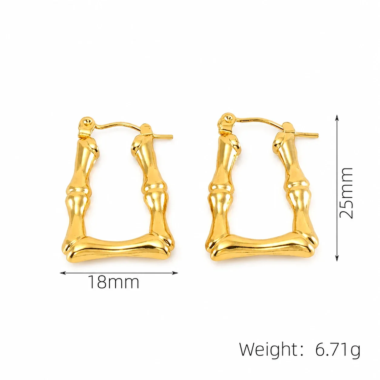 Sculptural Gold-Plated Bamboo Square U Hoop Earrings - Gold Smooth U Bamboo