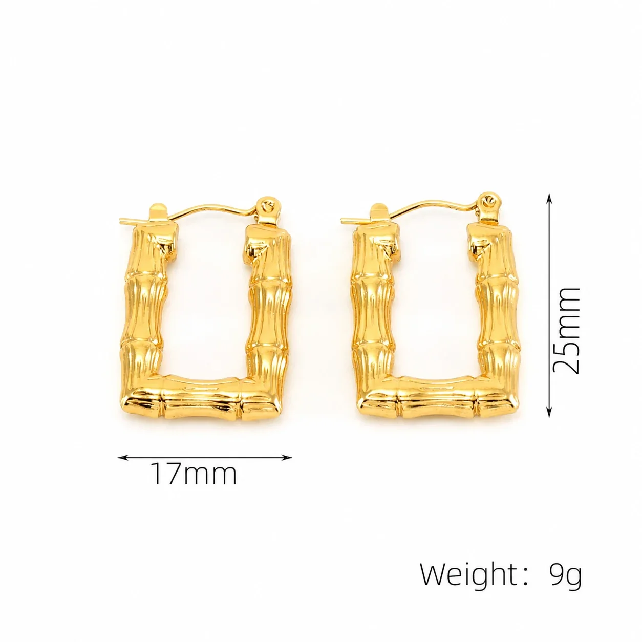 Sculptural Gold-Plated Bamboo Square U Hoop Earrings - Gold Square Bamboo