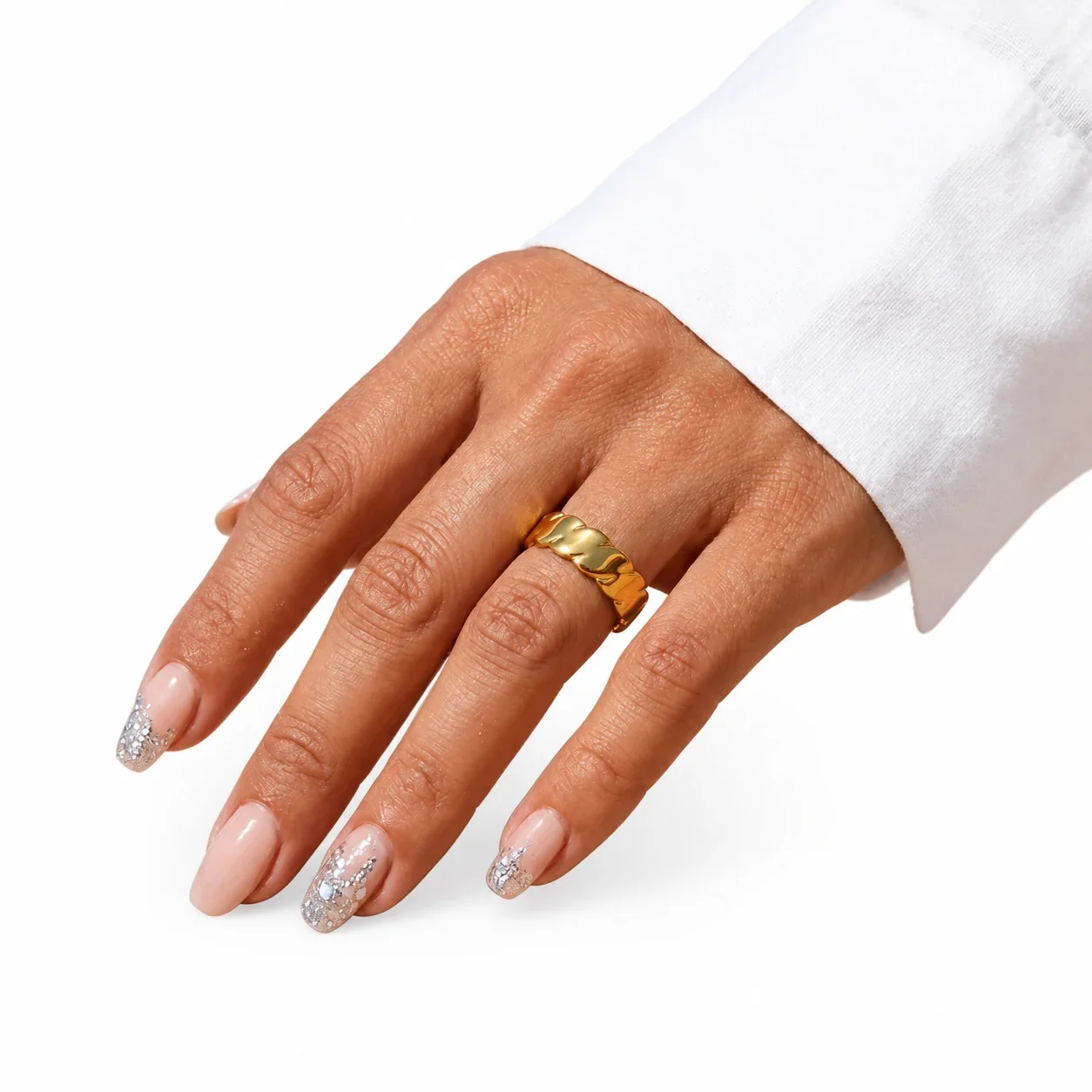 Sculptural 316 Stainless Steel Leaf Band Ring