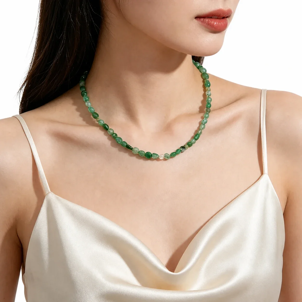 Irregular Green Stone 14K Gold-Plated Bead Necklace