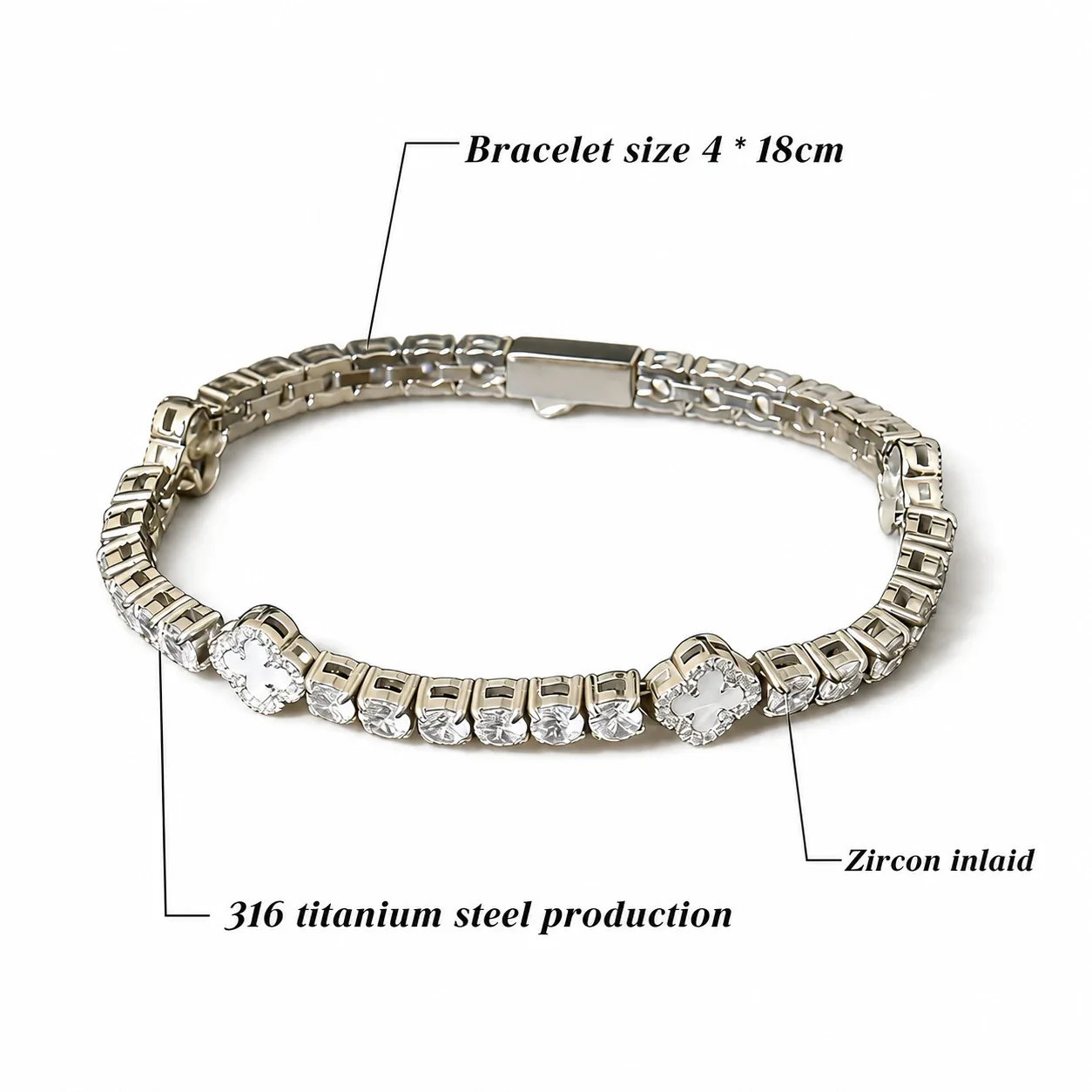 Luminous 316 Stainless Clover Tennis Bracelet
