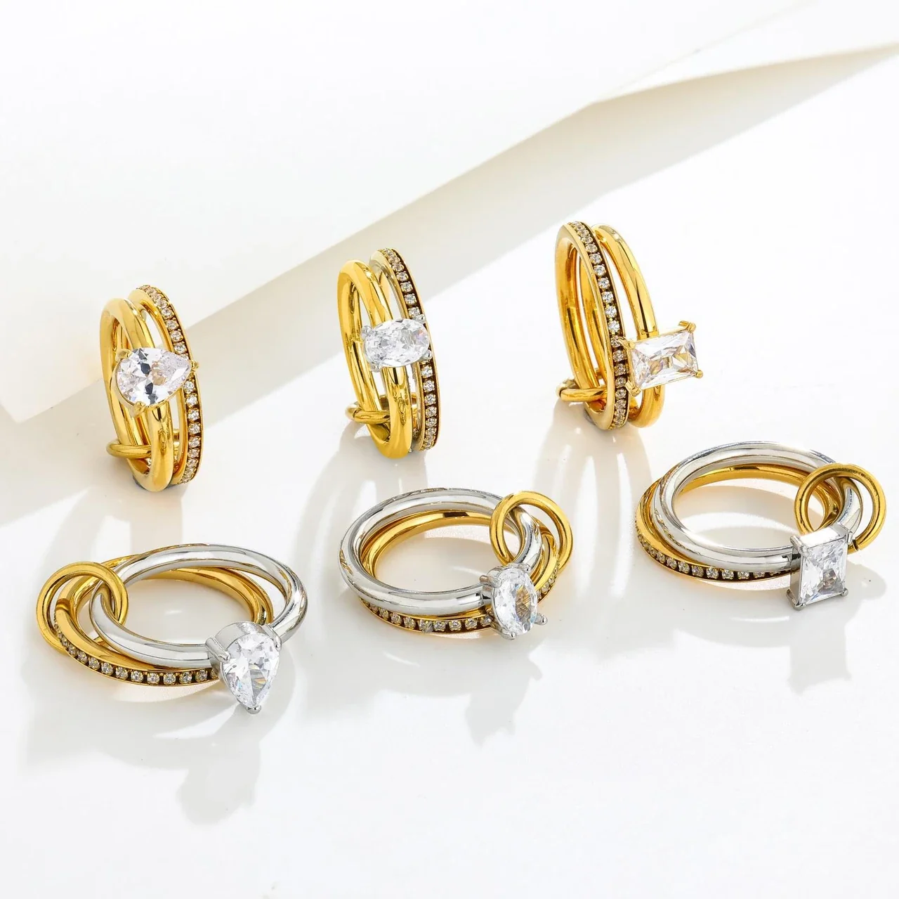 Double-Band Pavé Crystal Ring in Stainless Steel