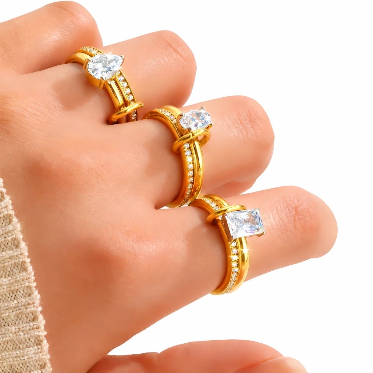 Double-Band Pavé Crystal Ring in Stainless Steel