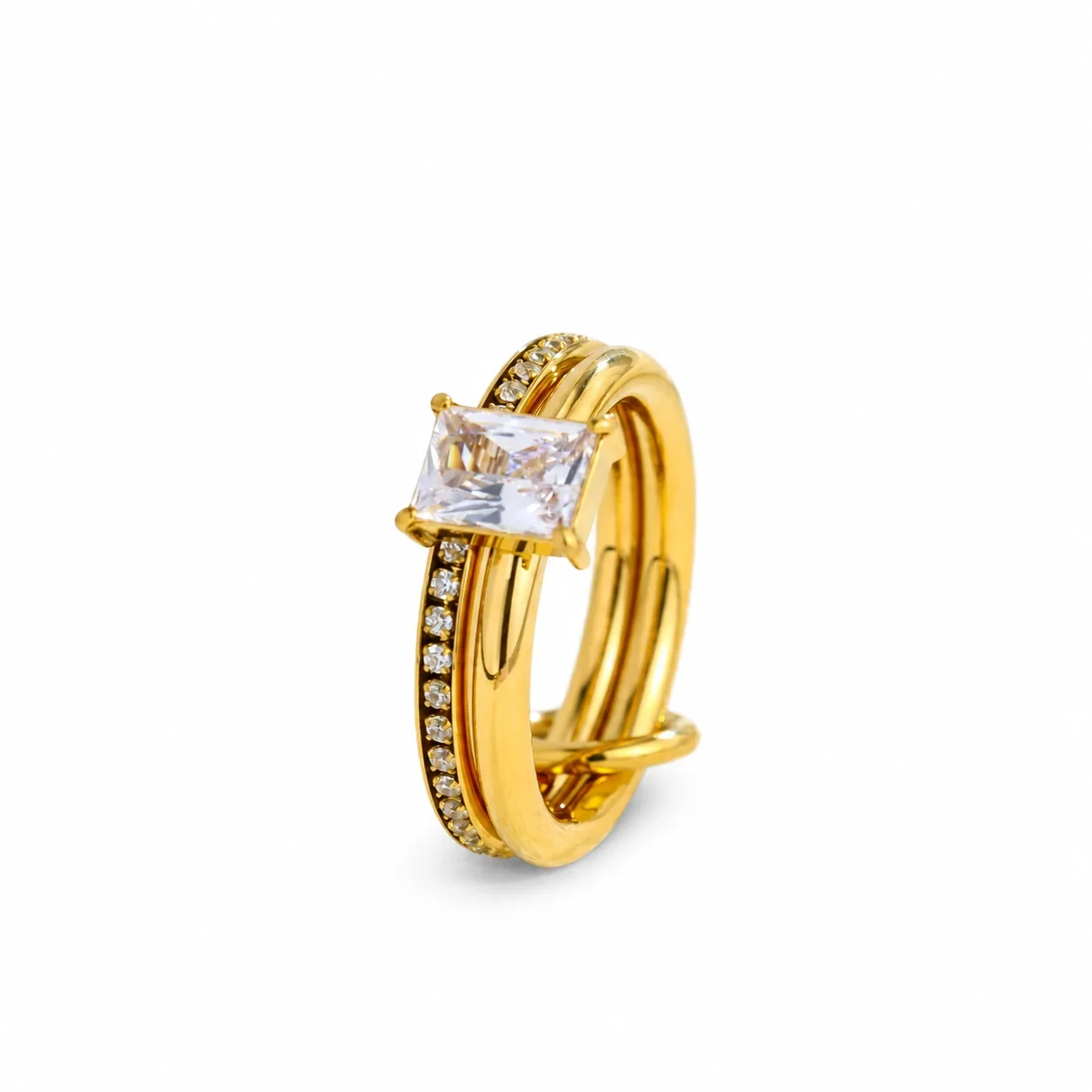 Double-Band Pavé Crystal Ring in Stainless Steel