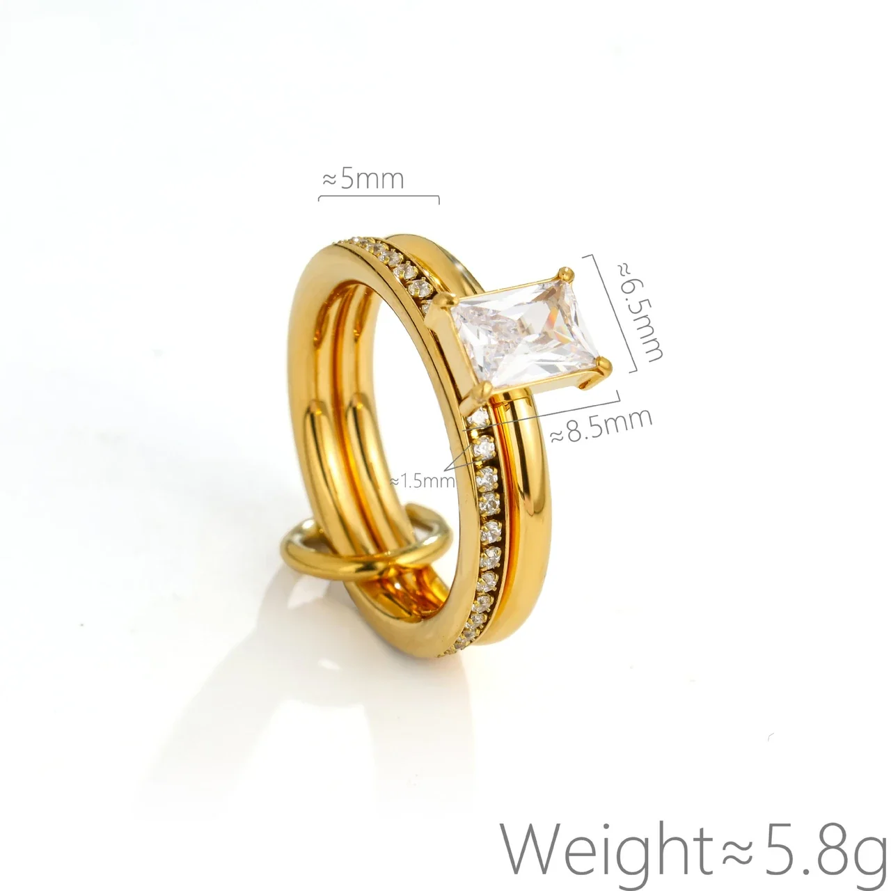 Double-Band Pavé Crystal Ring in Stainless Steel