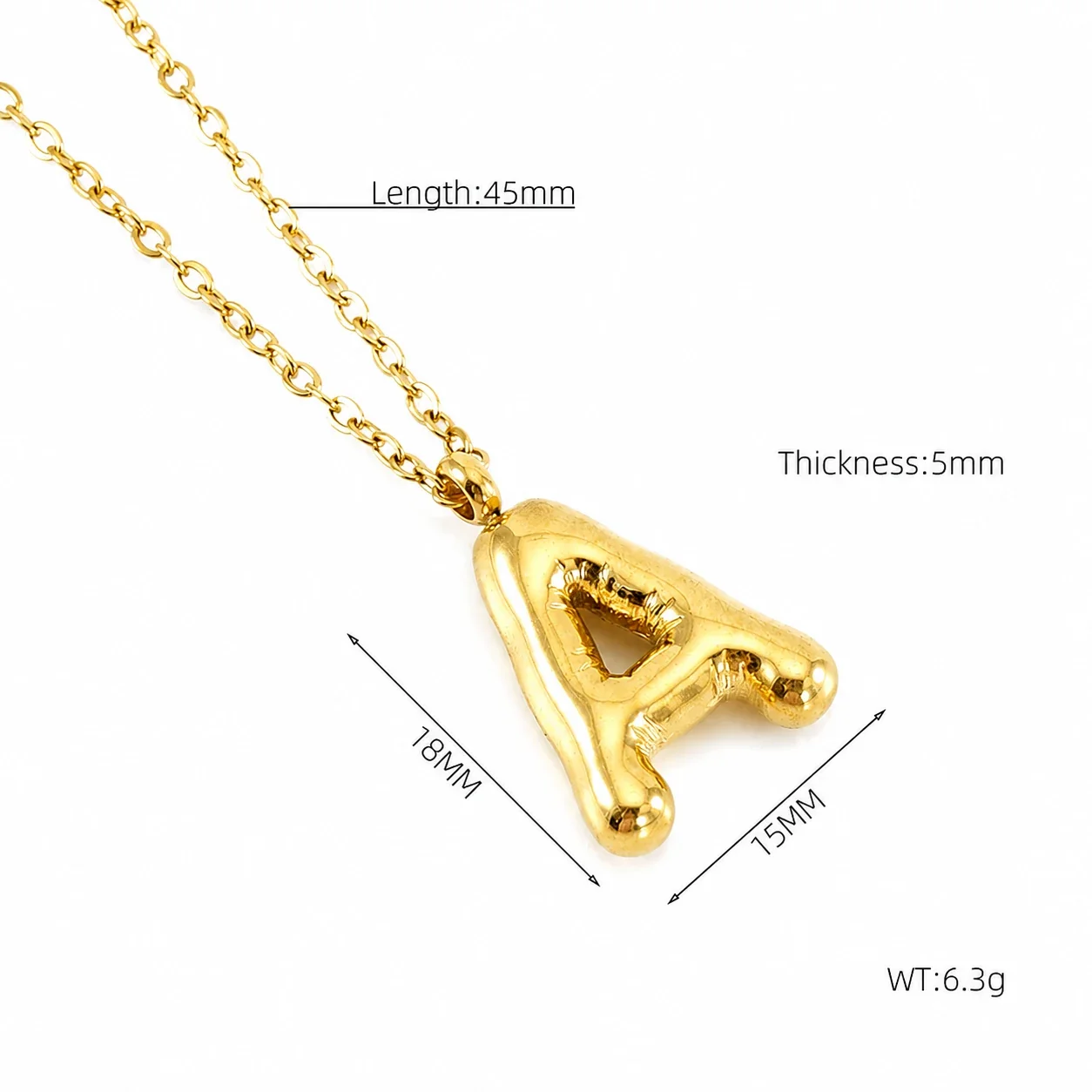 Puffy 18K Gold-Plated Bubble Letter Chain Necklace - Gold Letter A