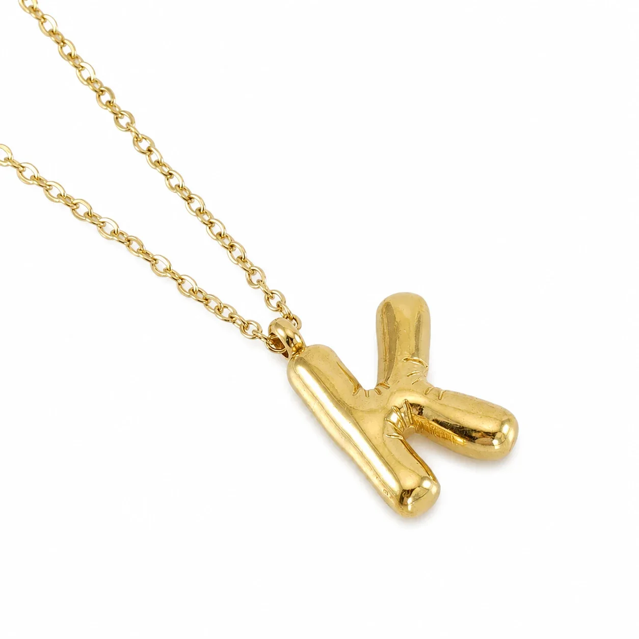 Puffy 18K Gold-Plated Bubble Letter Chain Necklace - Gold Letter K