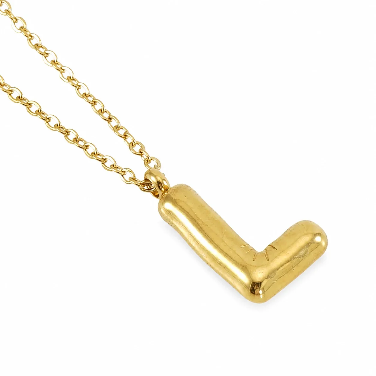 Puffy 18K Gold-Plated Bubble Letter Chain Necklace - Gold Letter L