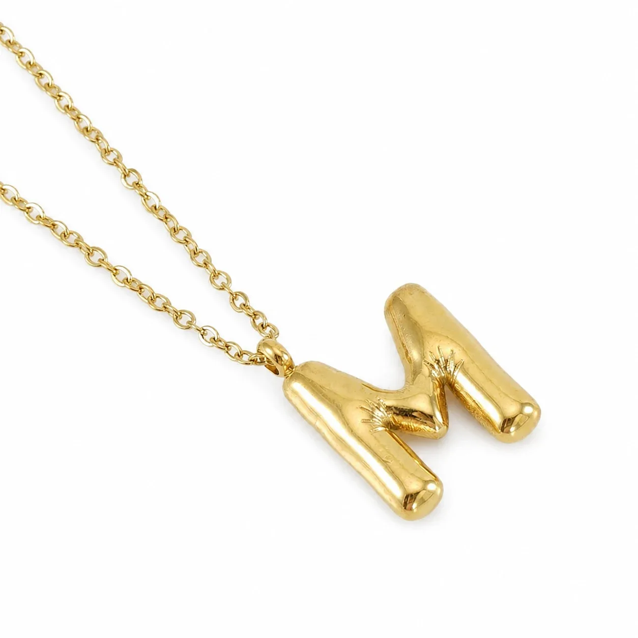 Puffy 18K Gold-Plated Bubble Letter Chain Necklace - Gold Letter M