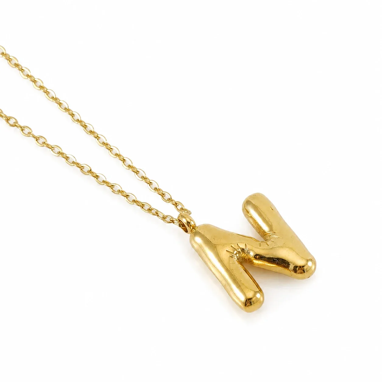 Puffy 18K Gold-Plated Bubble Letter Chain Necklace - Gold Letter N