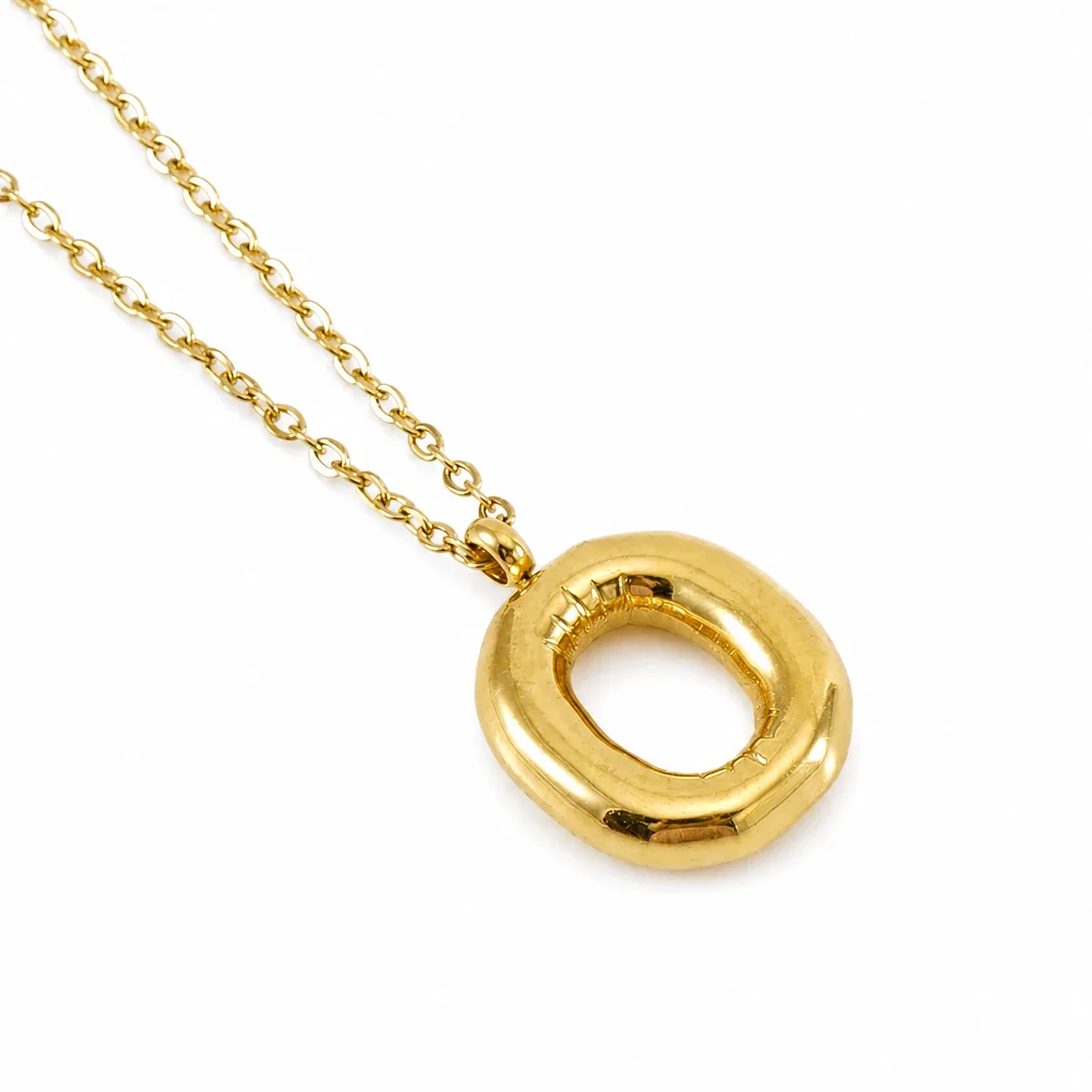 Puffy 18K Gold-Plated Bubble Letter Chain Necklace - Gold Letter O