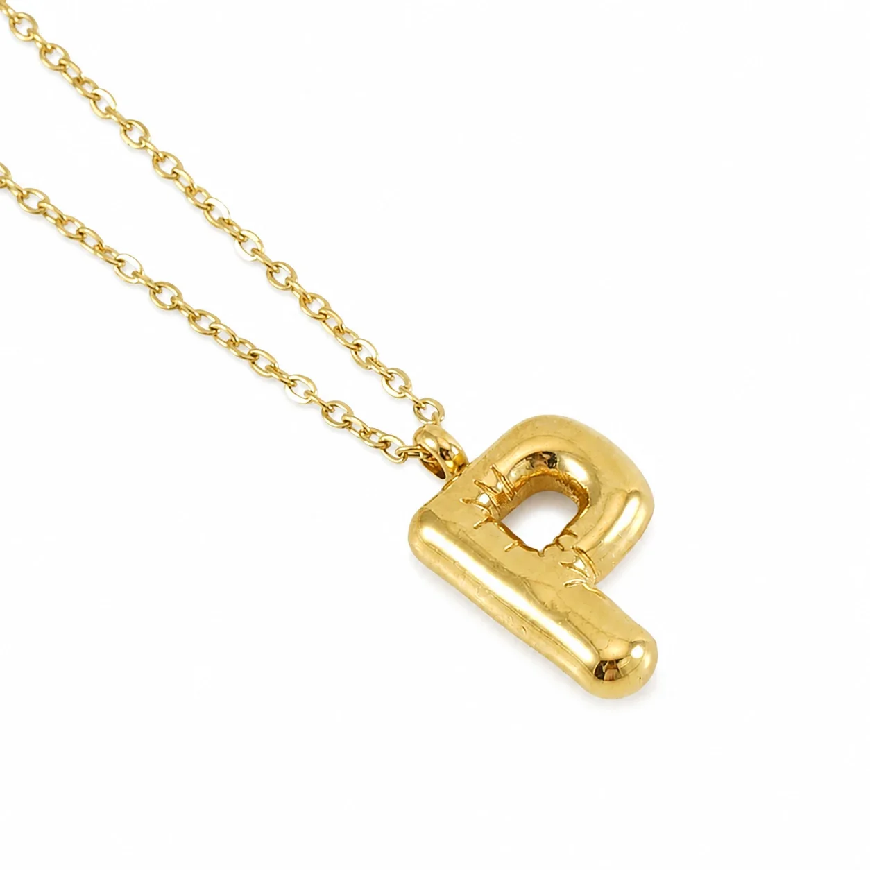 Puffy 18K Gold-Plated Bubble Letter Chain Necklace - Gold Letter P