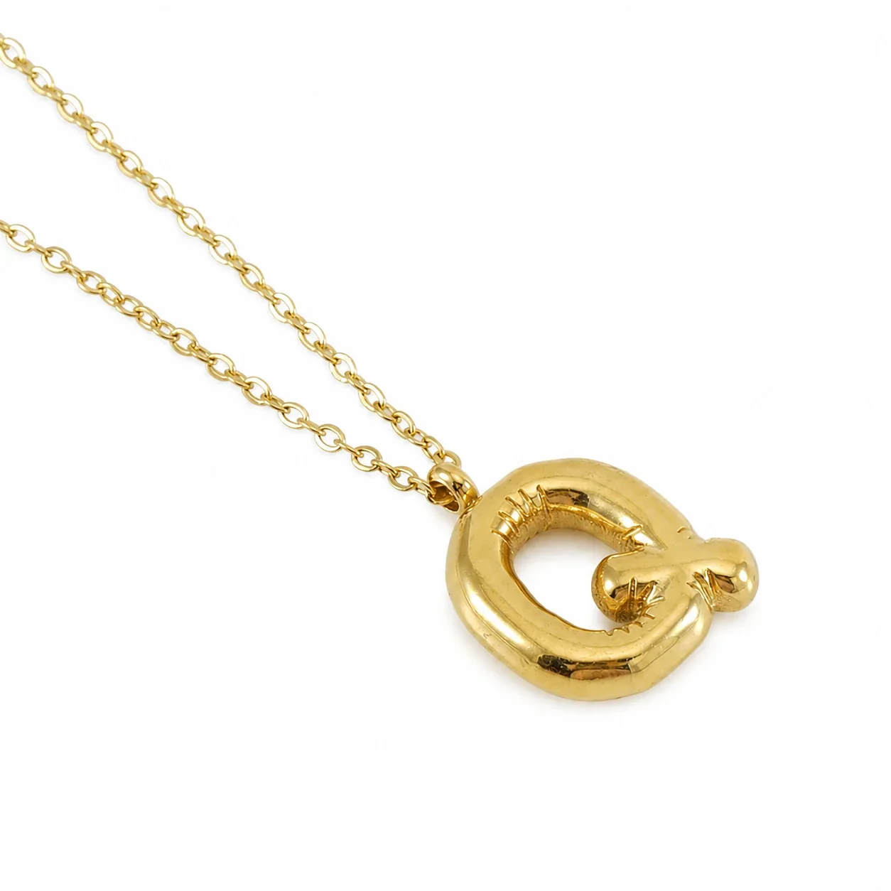 Puffy 18K Gold-Plated Bubble Letter Chain Necklace - Gold Letter Q