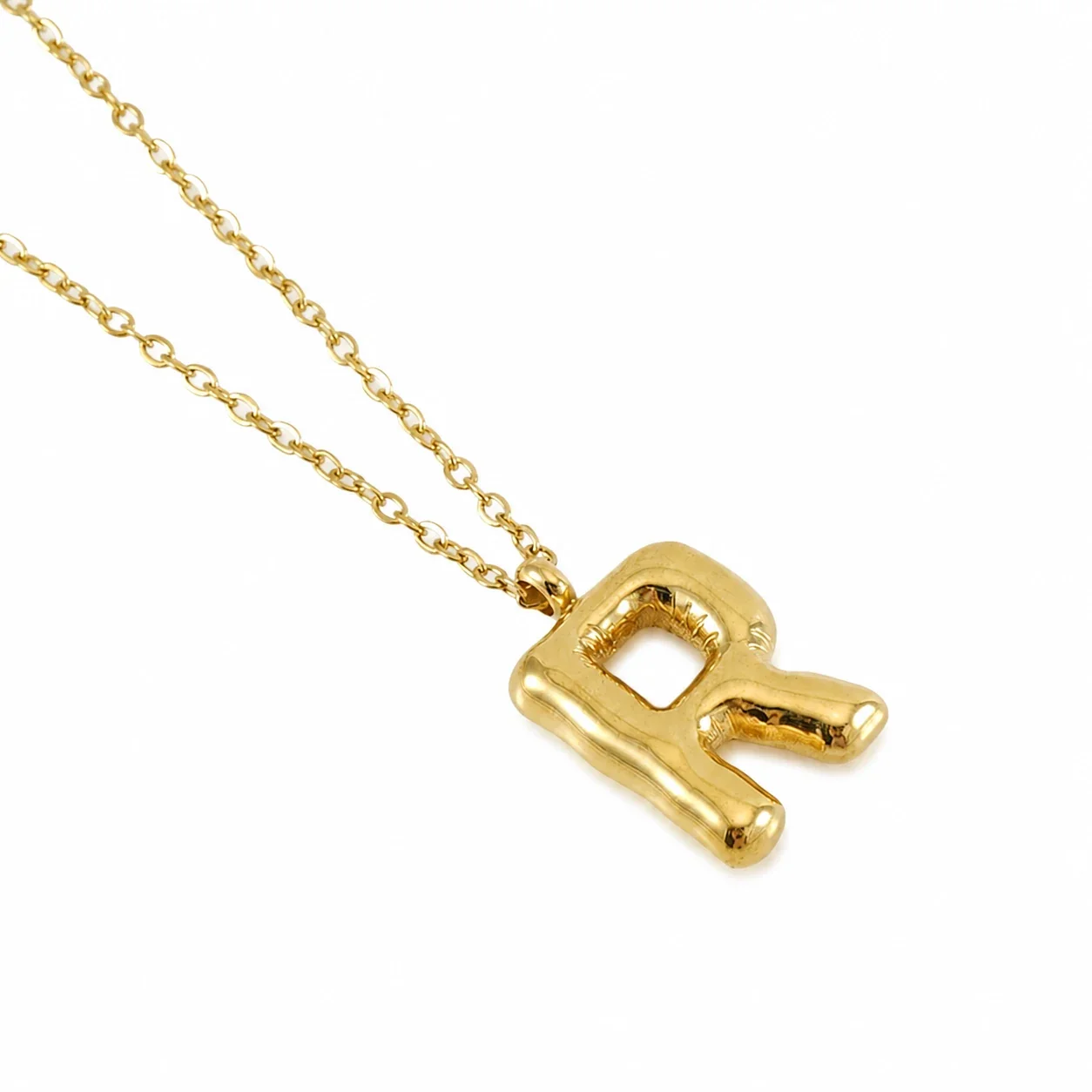 Puffy 18K Gold-Plated Bubble Letter Chain Necklace - Gold Letter R