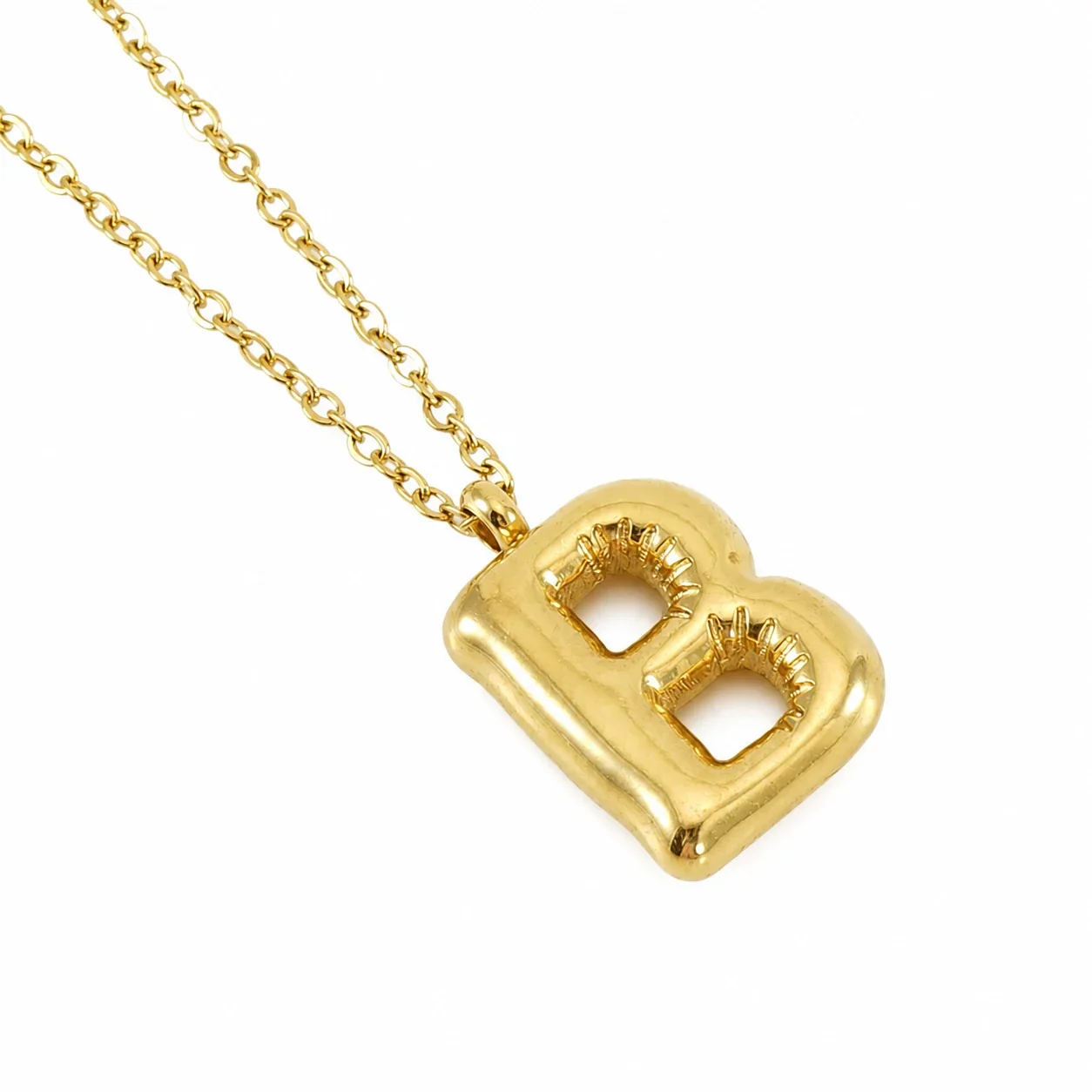 Puffy 18K Gold-Plated Bubble Letter Chain Necklace - Gold Letter B