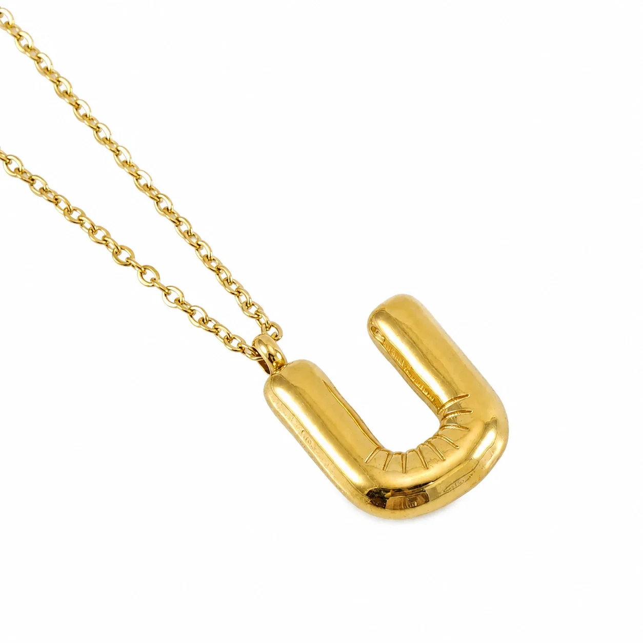 Puffy 18K Gold-Plated Bubble Letter Chain Necklace - Gold Letter U