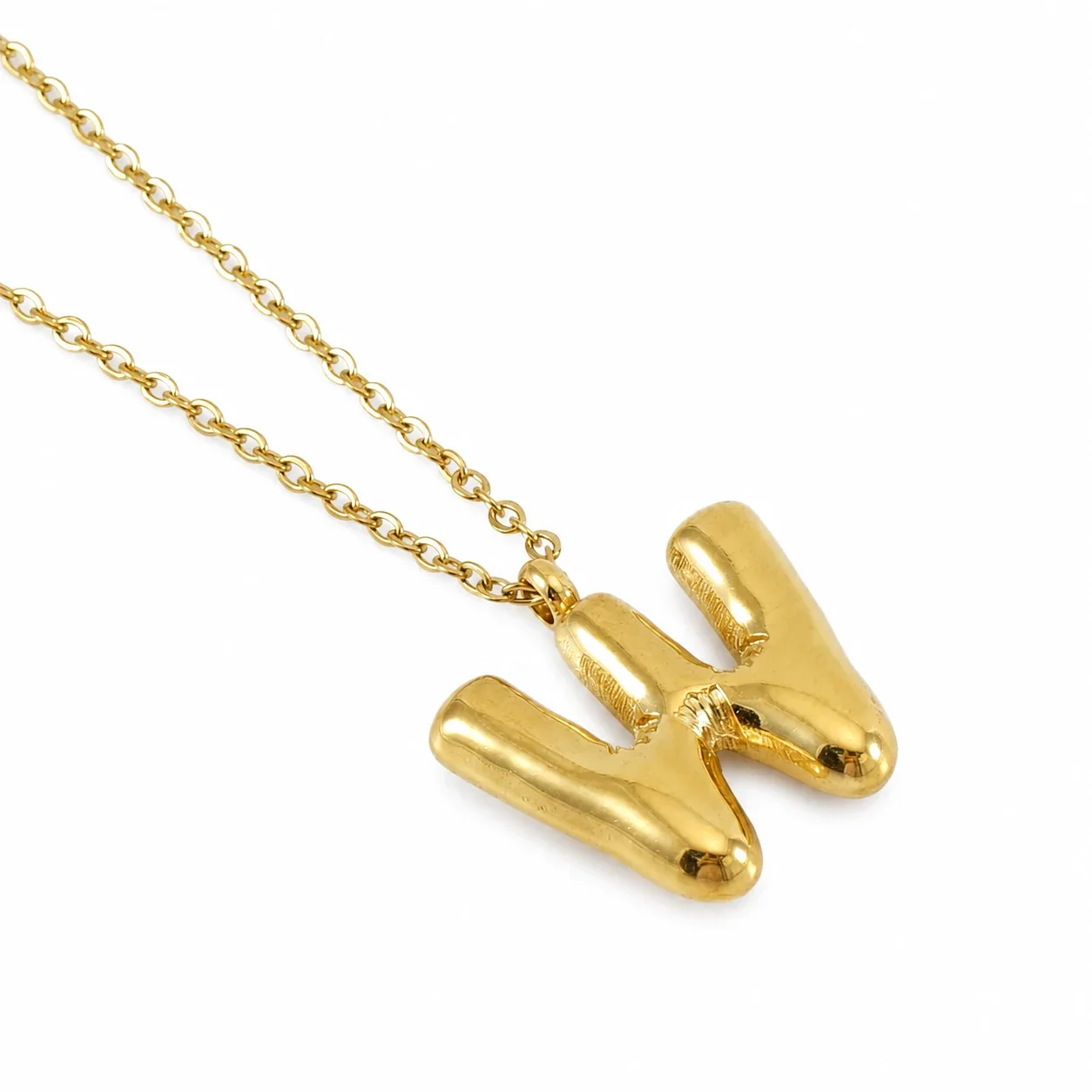 Puffy 18K Gold-Plated Bubble Letter Chain Necklace - Gold Letter W