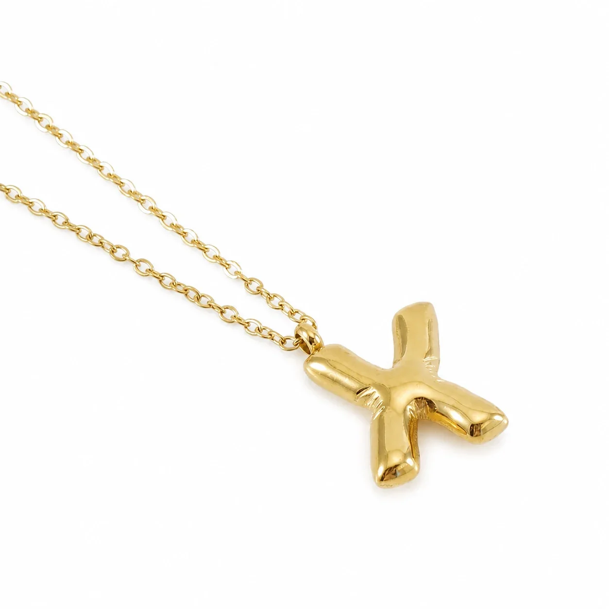 Puffy 18K Gold-Plated Bubble Letter Chain Necklace - Gold Letter X